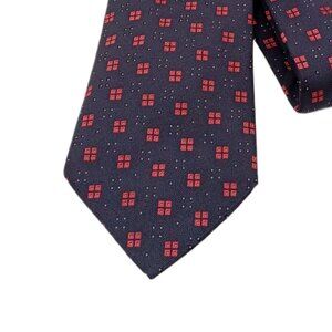 Bolgheri Silk Tie Men’s 60” Navy Pink Geometric Square Dot Foulard Classic New